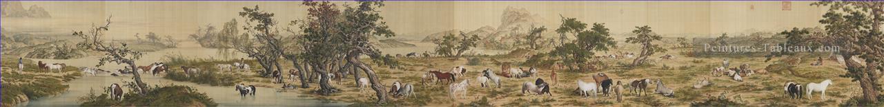 100 chevaux lang brillant vieux Chine encre Giuseppe Castiglione ancienne Chine à l’encre Peintures à l'huile